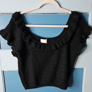H&M Women's Black Ruffled Crochet Knit Top NWT XXL
